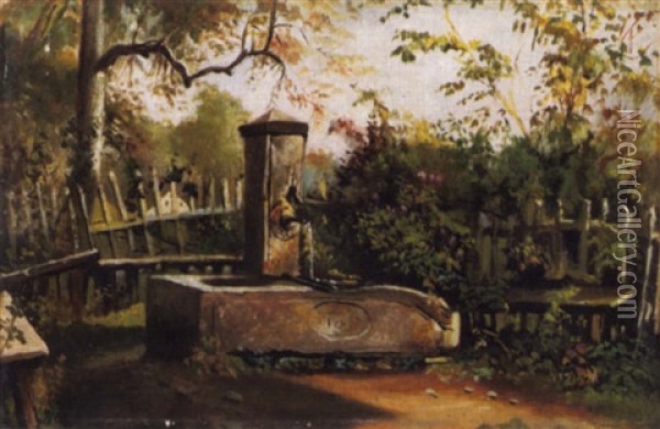 Stilleben Mit Brunnen Im Garten Oil Painting - Raphael Ritz