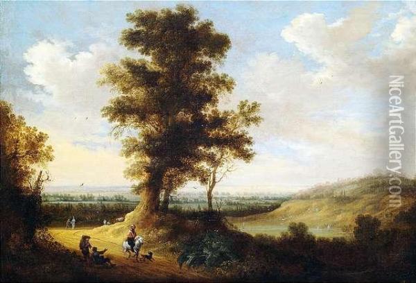 Extensive Landscape With Travellers. Oil Painting - Johannes Pietersz. Schoeff