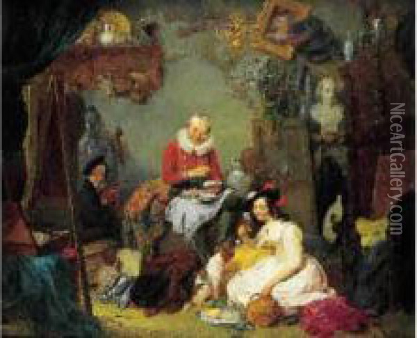 Le Repas D'huitres Dans L'atelier Du Peintre Oil Painting - Petrus Kremer