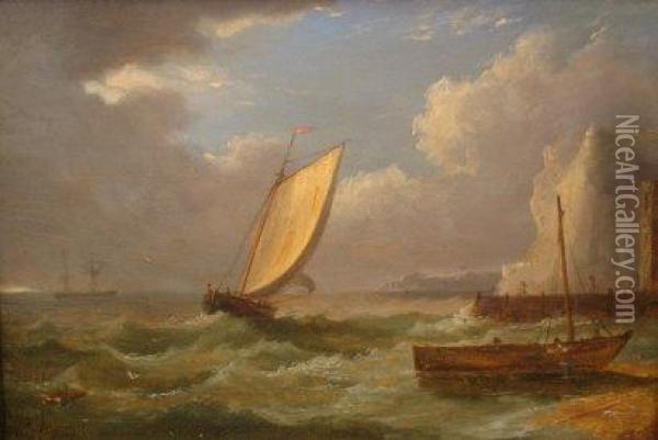 Shipping In Choppy Seas Off The Coast Of Dover Oil Painting - Thomas Luny