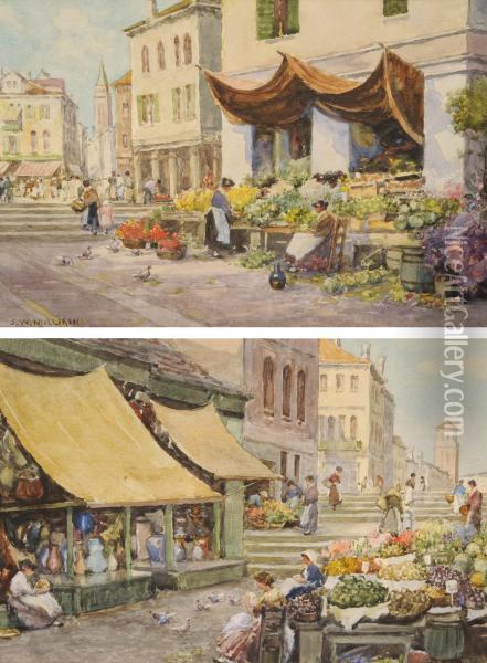 A Venetian Market Place Oil Painting - James W. Milliken