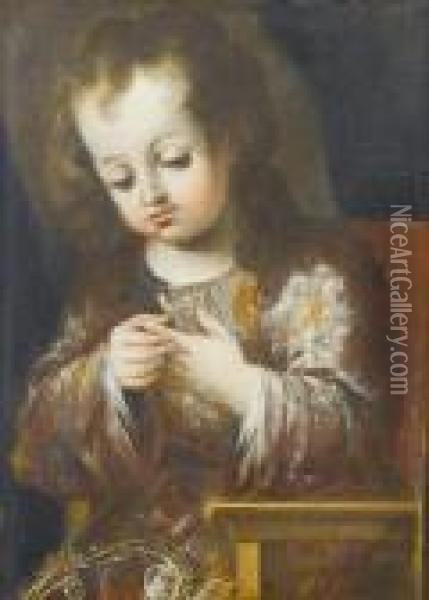 The Infant Christ Pricked With The Crown Of Thorns Oil Painting - Bartolome Esteban Murillo