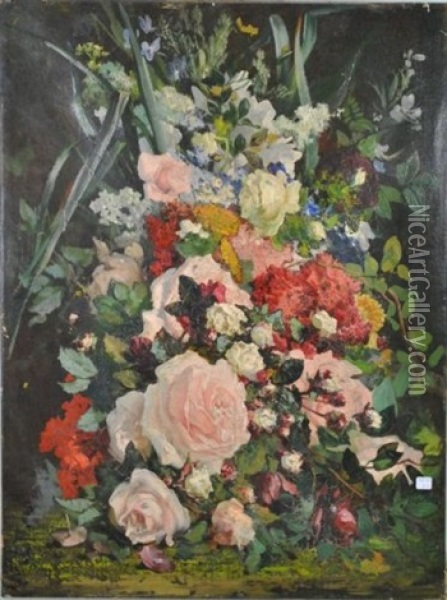 Fleurs Oil Painting - Antoine Joseph Bourlard