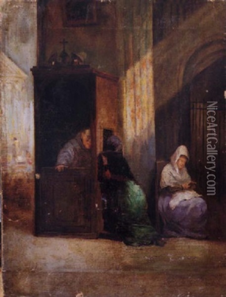 La Confesion Oil Painting - Leonardo Alenza Y Nieto