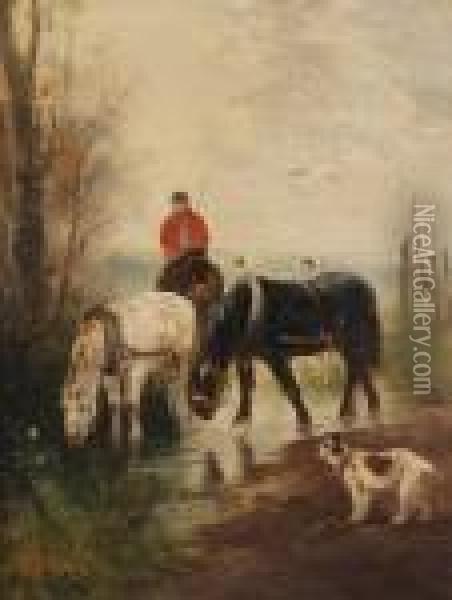Paarden Bij De Drinkplaats Oil Painting - Henry Schouten