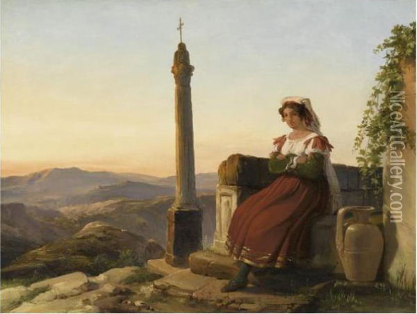 Jeune Femme Italienne Dans Un Paysage Montagneux Oil Painting - Robert Leopold Leprince