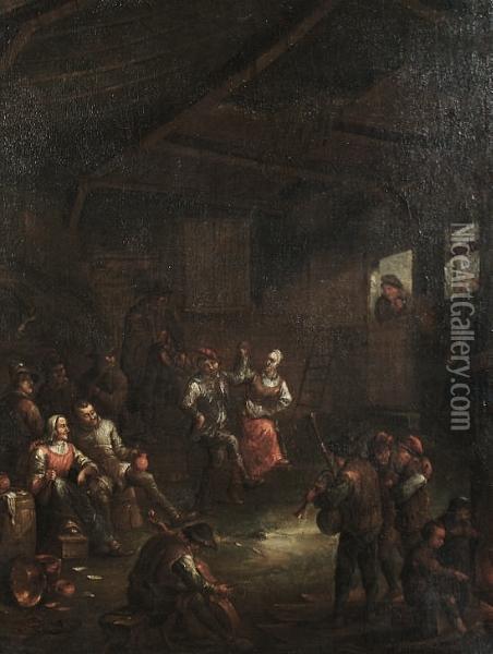 Peasants Merrymaking In A Barn Oil Painting - David The Younger Teniers