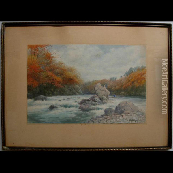Rafting On A River Oil Painting - Tokusaburo Kobayashi