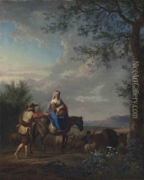 Travellers In An Italianate Landscape Oil Painting - Adriaen Van De Velde