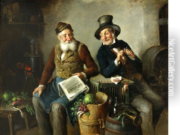 A Friendly Chat Oil Painting - Hermann Kern