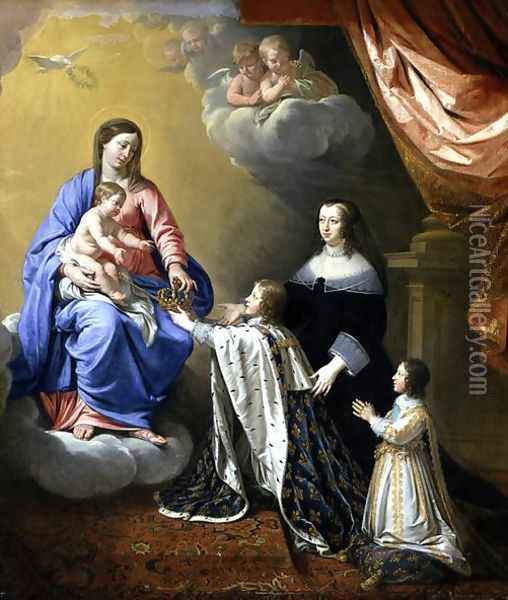 The Virgin Mary gives the Crown and Sceptre to Louis XIV, 1643 Oil Painting - Philippe de Champaigne