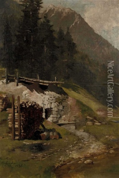 Gebirgslandschaft Mit Holzstos Oil Painting - Christian Friedrich Mali