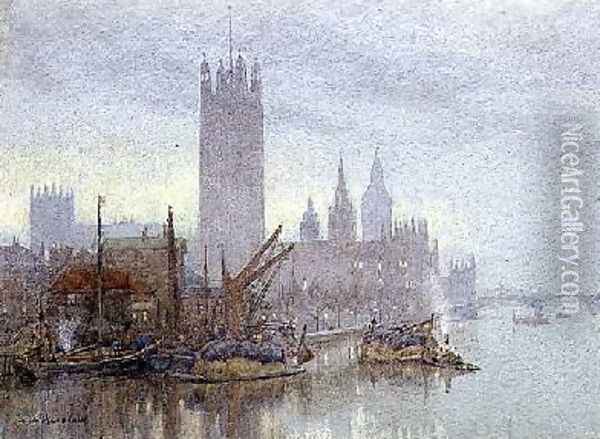 Twilight from Lambeth Bridge Oil Painting - Herbert Menzies Marshall