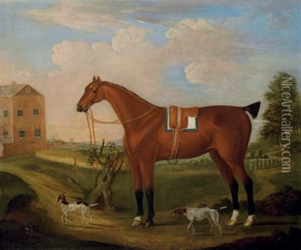 A Hunter And Two Pointers In A Landscape, A House Beyond Oil Painting - Francis Sartorius the Elder