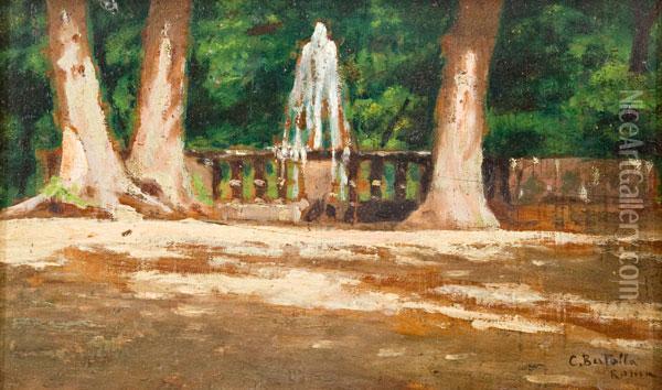 Veduta Di Fontana Nel Parco Oil Painting - Cesare Bertolla