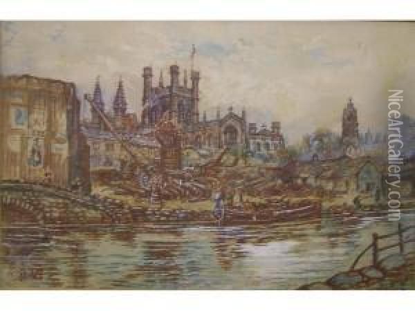 Bly - The Cross, Chester From The Rows Oil Painting - Anton Stockmann