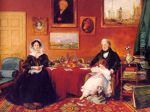 The Langford Family in their Drawing Room 1841 Oil Painting - James Holland