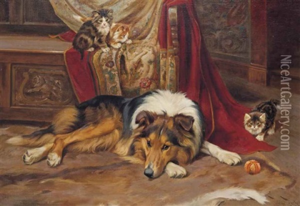 A Reluctant Playmate Oil Painting - Wright Barker