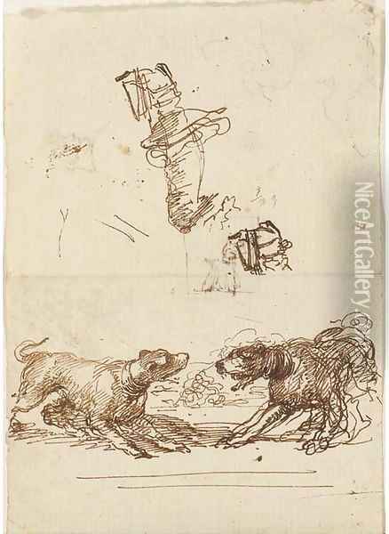 A caricature, a head and a dog Oil Painting - Stefano della Bella