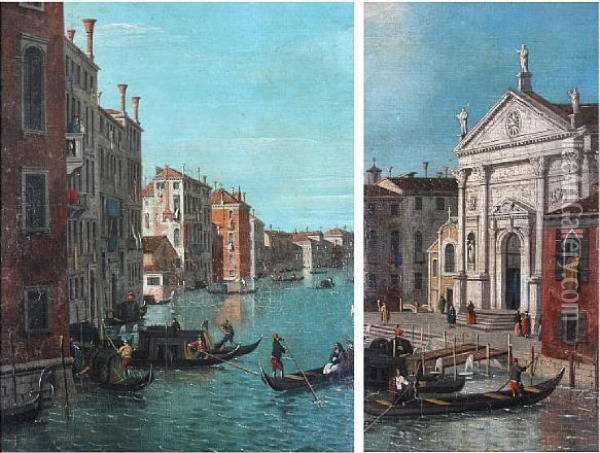 Gondolas On A Canal, Venice Oil Painting - (Giovanni Antonio Canal) Canaletto