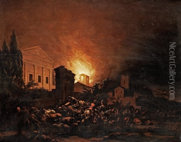 The City In Flames Oil Painting - Egbert Lievensz van der Poel