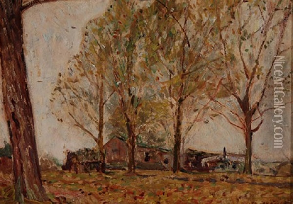 Village In An Autumn Landscape Oil Painting - Willard Leroy Metcalf