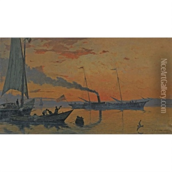 Les Feux Du Soir (sunset Atmosphere) Oil Painting - Francois-Louis-David Bocion