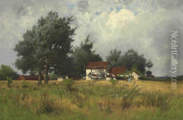Farmhouse In A Landscape Oil Painting - Charles Harry Eaton