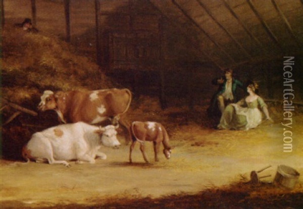 Lovers Disturbed In A Barn Oil Painting - Peter La Cave