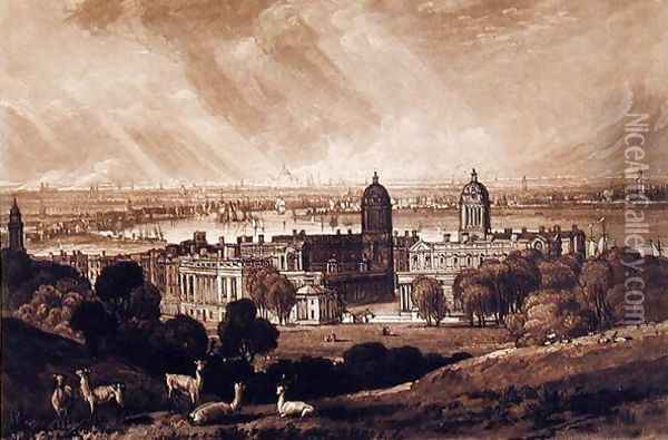 London from Greenwich, engraved by Charles Turner 1773-1857 1811 Oil Painting - Joseph Mallord William Turner