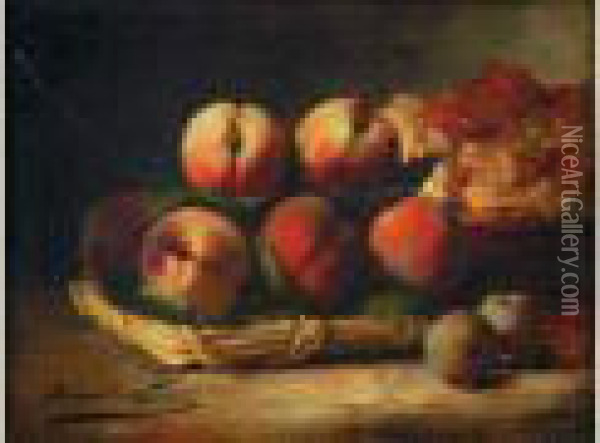  Corbeilles De Peches Et De Groseilles  Oil Painting - Alphonse de Neuville