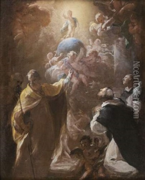 L'enfant Jesus Apparaissant A Saint Dominique Et Saint Nicolas (sketch) Oil Painting - Corrado Giaquinto