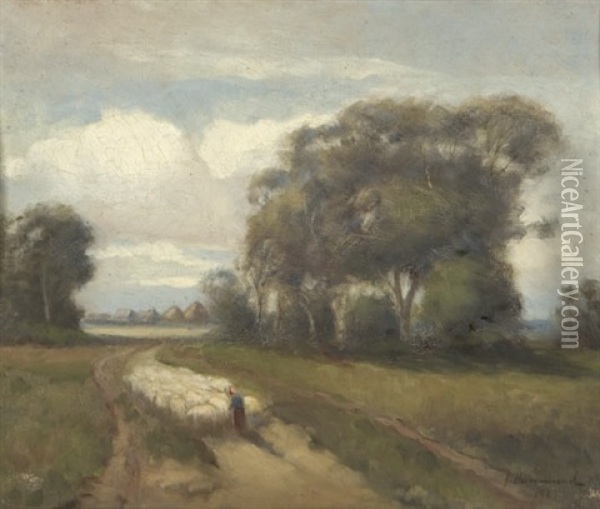 Leading The Flock Oil Painting - John A. Hammond