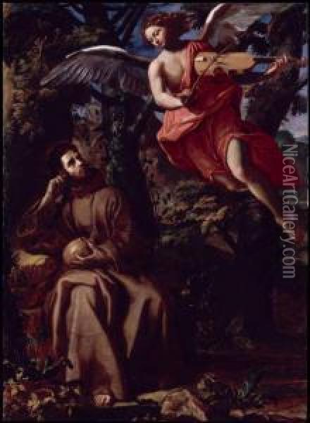 San Francesco E L'angelo Oil Painting - Francesco Cozza