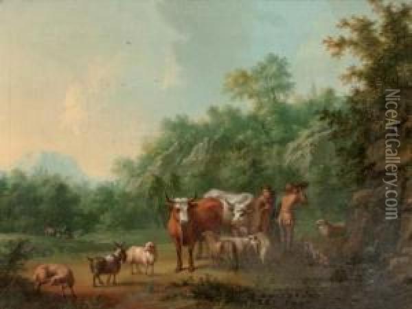 Peasants With Cattle Oil Painting - Jan van Gool