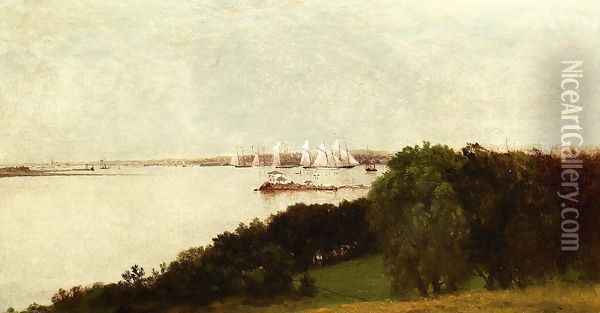 Newport Harbor and the Home of Ida Lewis Oil Painting - John Frederick Kensett