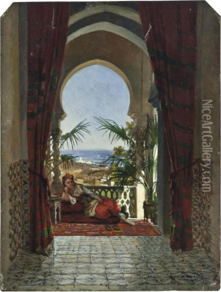 An Odalisque On A Terrace, Algiers Oil Painting - Noter David De