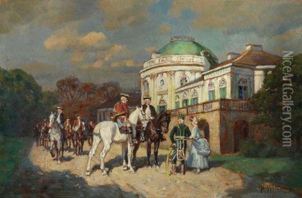 Reiter Vor Schloss Solitude Oil Painting - Wilhelm Velten
