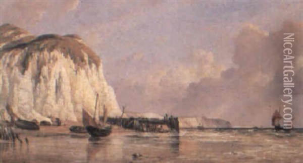 The White Cliffs With Fishing Craft Oil Painting - Edward William Cooke