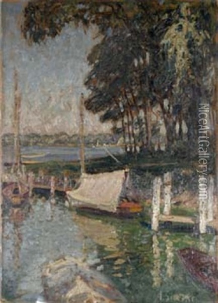 Ankernde Boote An Einem Seeufer (wannsee?) Oil Painting - Alfred Liedtke