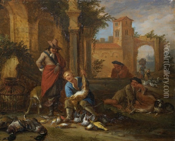 After The Hunt Oil Painting - Adriaen de Gryef