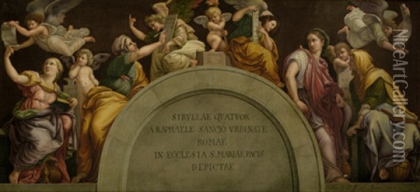 Die Vier Sibyllen (after Raphael) Oil Painting - Adolf (Carl) Senff
