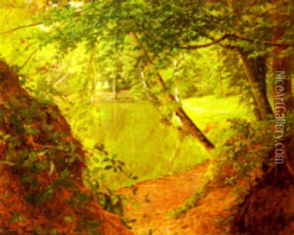 Wood Beside A Lake Oil Painting - Henri Biva