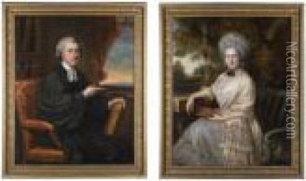 Portrait Of Dr Henry Peckwell 
(1746-1787); And Portrait Of His Wifeisabella Blossett (d.1816) Oil Painting - John Russell