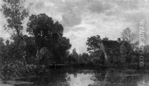 Bauernhaus An Einem, Mit Schilf Und Baumen, Umwachsenen See Oil Painting - Gilbert Von Canal