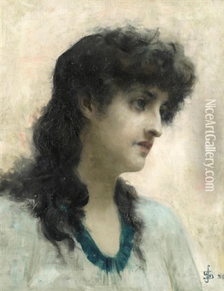 Portrait Of A Lady Though To Be Therese Abdulla Oil Painting - Joseph Solomon Solomon