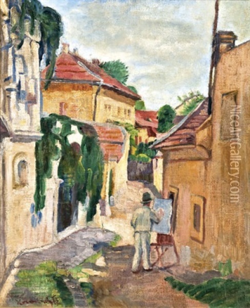 Festo Munka Kozben Oil Painting - Erwin Kormendi-Frim