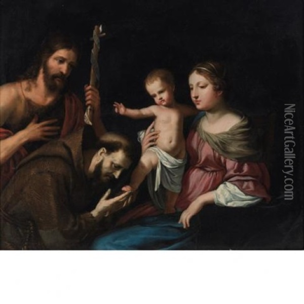 Virgin And Child With Saints Francis And John The Baptist Oil Painting - Jacques Stella