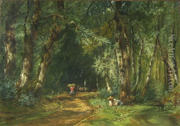 Route Dans La Foret De Fontainebleau Oil Painting - Paul Huet