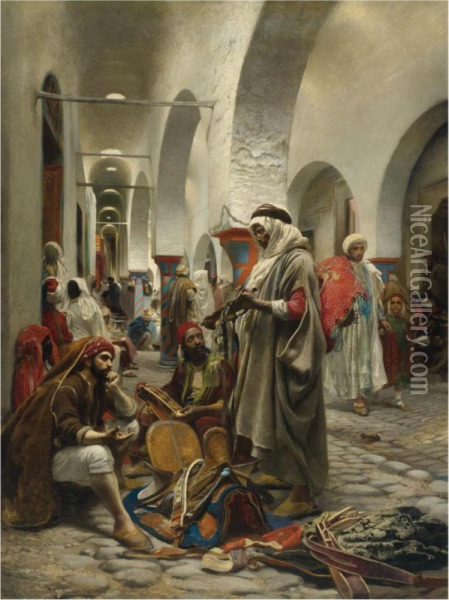 The Souk Des Etoffes, Tunis Oil Painting - Anton Robert Leinweber